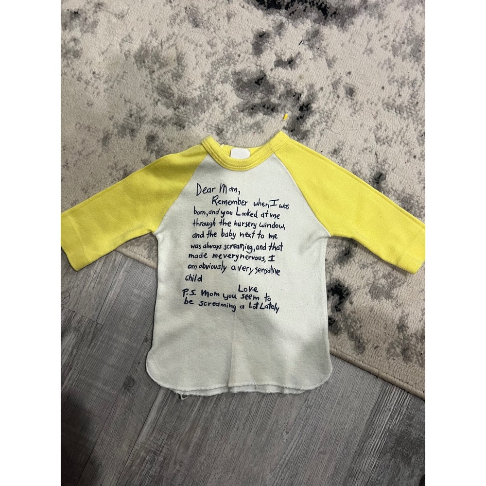 Another‎ Love Dear Mom Letter Graphic Raglan Tee Yellow White Toddler 2T Vintage